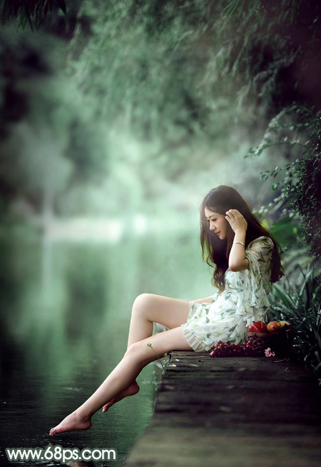 Photoshop打造梦幻的暗绿色夏季美女图片 全福编程网