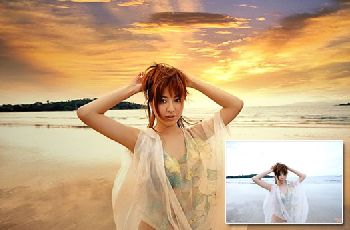 PhotoShop合成落日余晖下的沙滩美女 全福编程网
